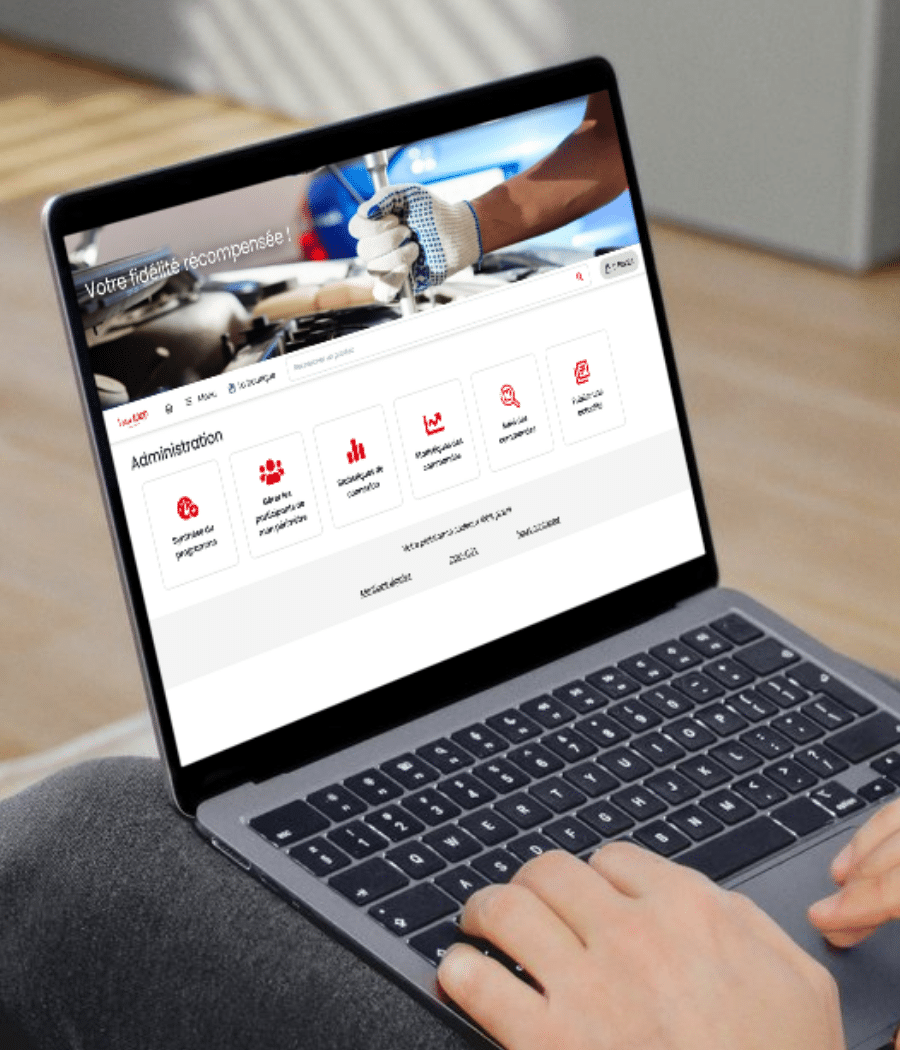 Aperçu back office coté session Administrateur sur la plateforme de récompense Infinity